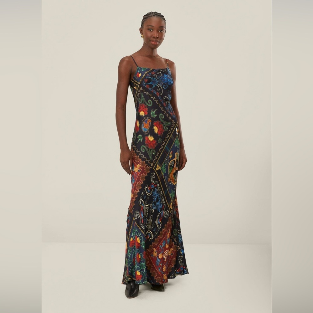 Farm Rio Black Mixed Arabesque Scarves Sleeveless Maxi Dress